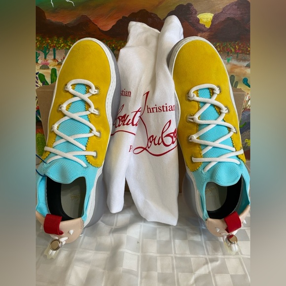 Christian Louboutin Arpoador Flat,Yellow& Blue, Suede, Men’s Size:EU44.5,US 11.5 - Picture 11 of 13